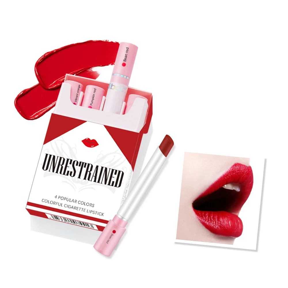 Elevate Your Look with the Creative Cigarette Lipstick Set - 4 Vibrant Matte Shades for Long-Lasting, Waterproof Perfection