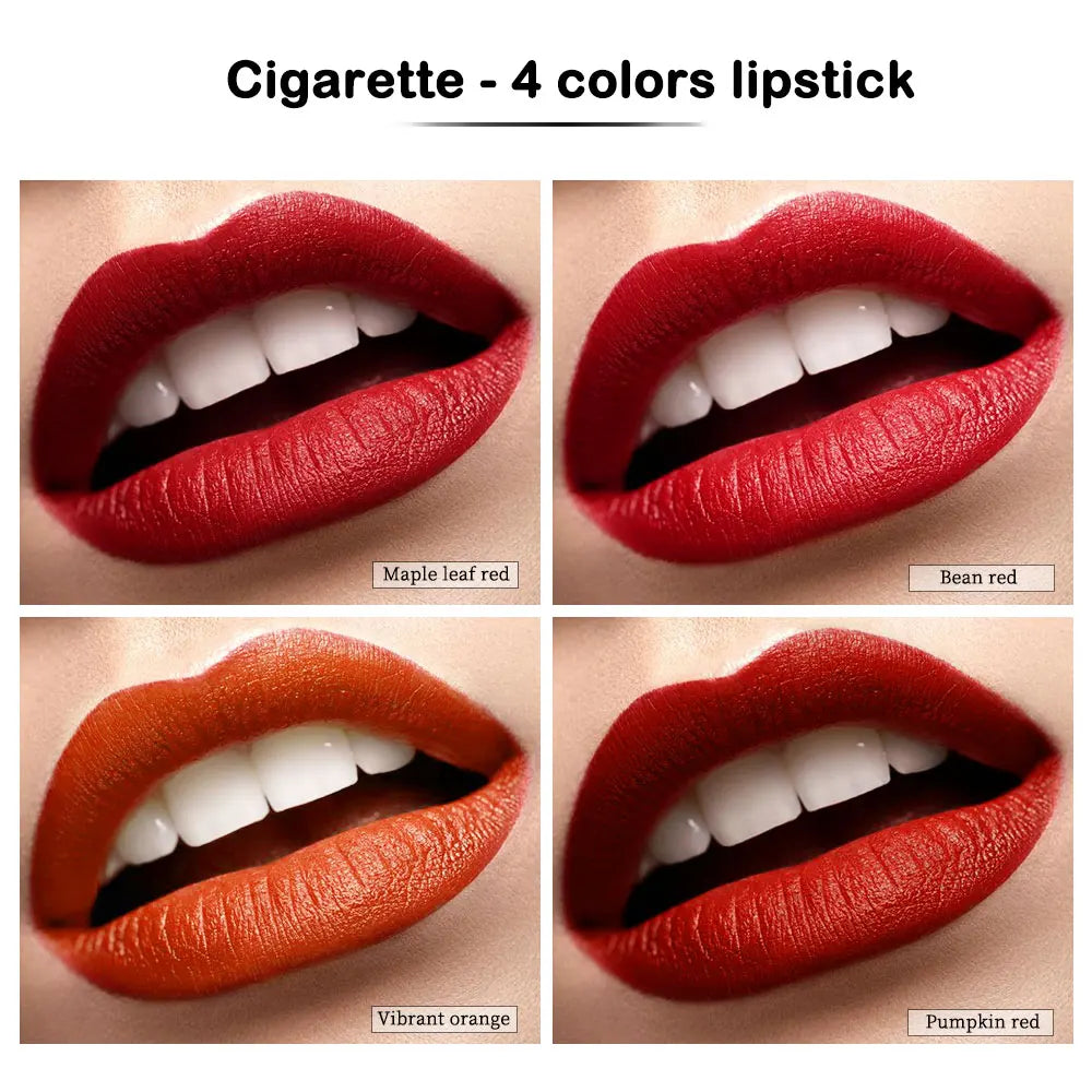 Elevate Your Look with the Creative Cigarette Lipstick Set - 4 Vibrant Matte Shades for Long-Lasting, Waterproof Perfection